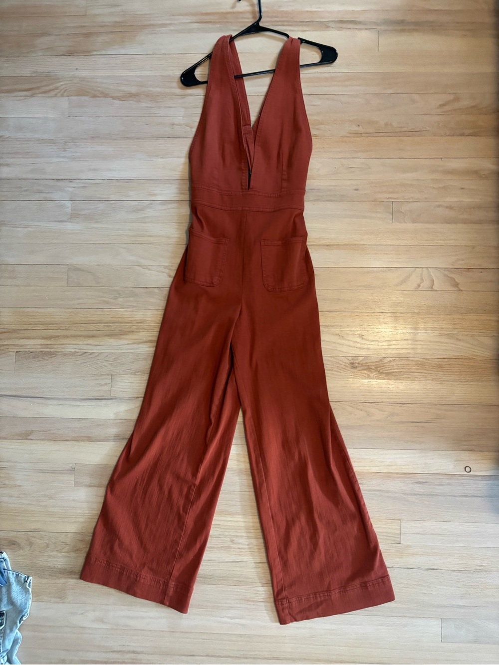 Dollhouse Rust Red Deep V Wide-Leg Jumpsuit
